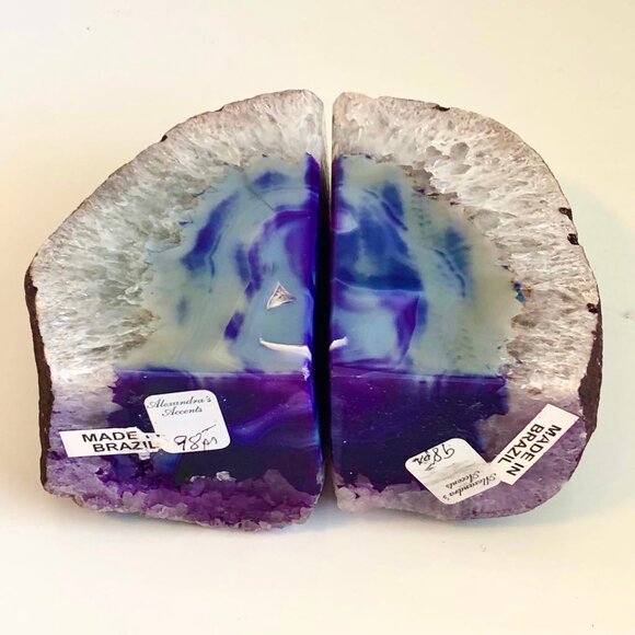 NWT ALEXANDRA'S ACCENTS Set of Quartz Agate Geode Bookends Purple Blue - Picture 9 of 9